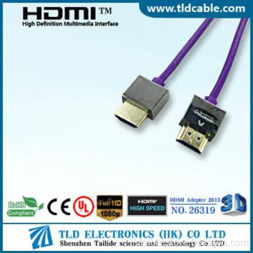 Purple Slim HDMI Cable A to A with Metal Shell